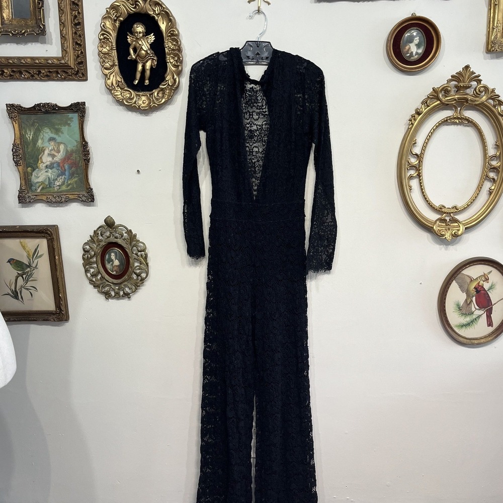 Nightcap Clothing Black Lace Long Sleeve Jumpsuit - Size L